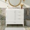 36" Bathroom Vanity With Solid Pine Frame, Soft Close Door Drawers - White - Image 2