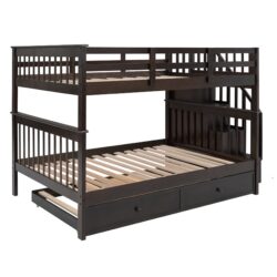Full Over Full Stairway Bunk Bed With Twin Size Trundle, Storage And Guard Rail For Bedroom - Espresso