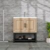 Modern Freestanding 32" Bathroom Vanity With Ceramic Sink, Hot And Cold Faucet, 2 Door Cabinet & Open Iron Shelf, Magnesium Oxide Frame - Natural - Image 2