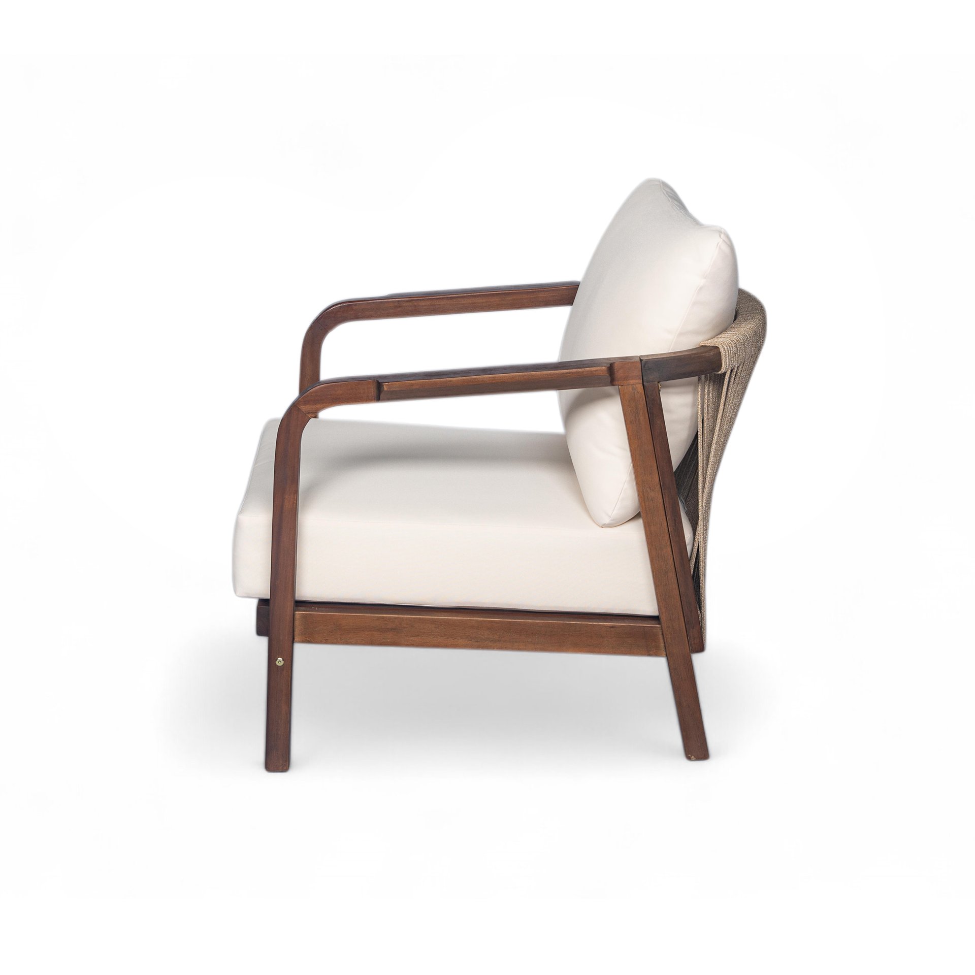 Outdoor Lounge Chair With Woven Backrest, Solid Wood Frame, Comfortable Cushions - Walnut - Image 7