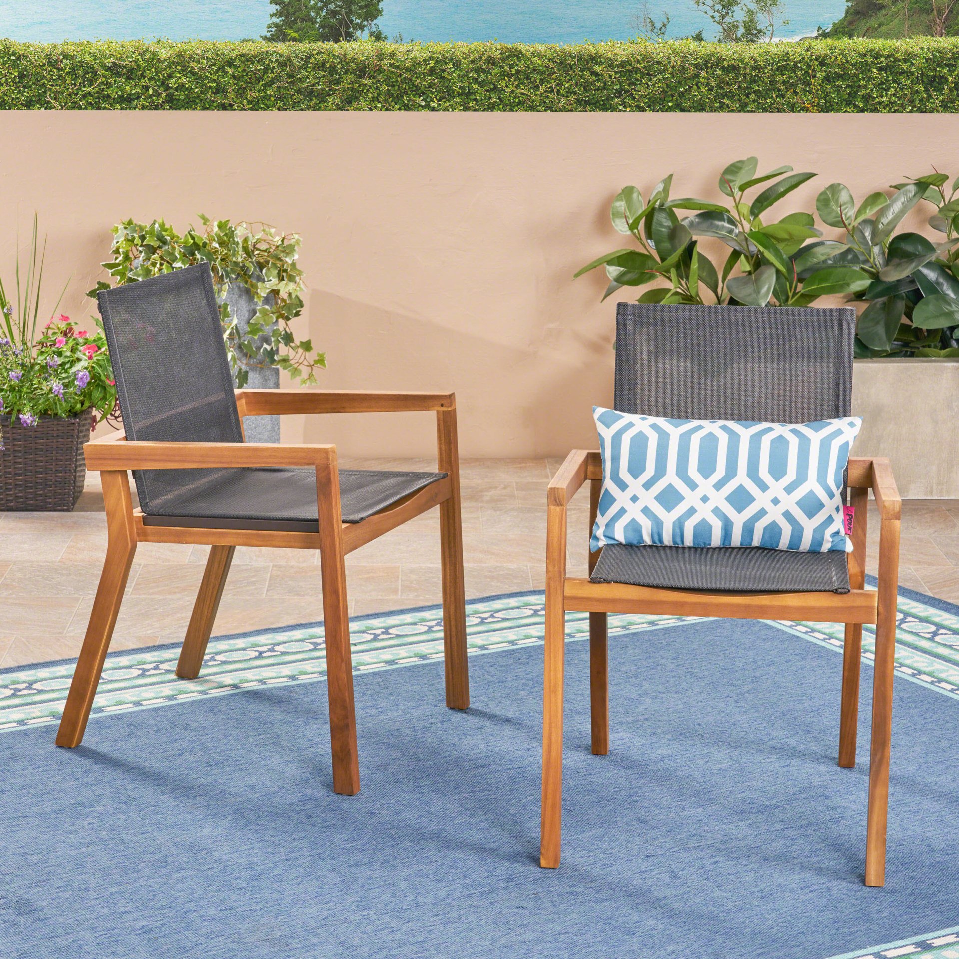 Dining Chair With Frame And Mesh Seating (Set of 2) - Teak - Image 5