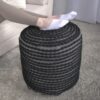 River - Handcrafted Cylindrical Pouf With Water Resistant Fabric - Black - Image 2