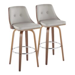 Gianna - Mid-Century Modern Fixed Height Barstool With Swivel With Round Footrest (Set of 2) - Walnut / Light Gray