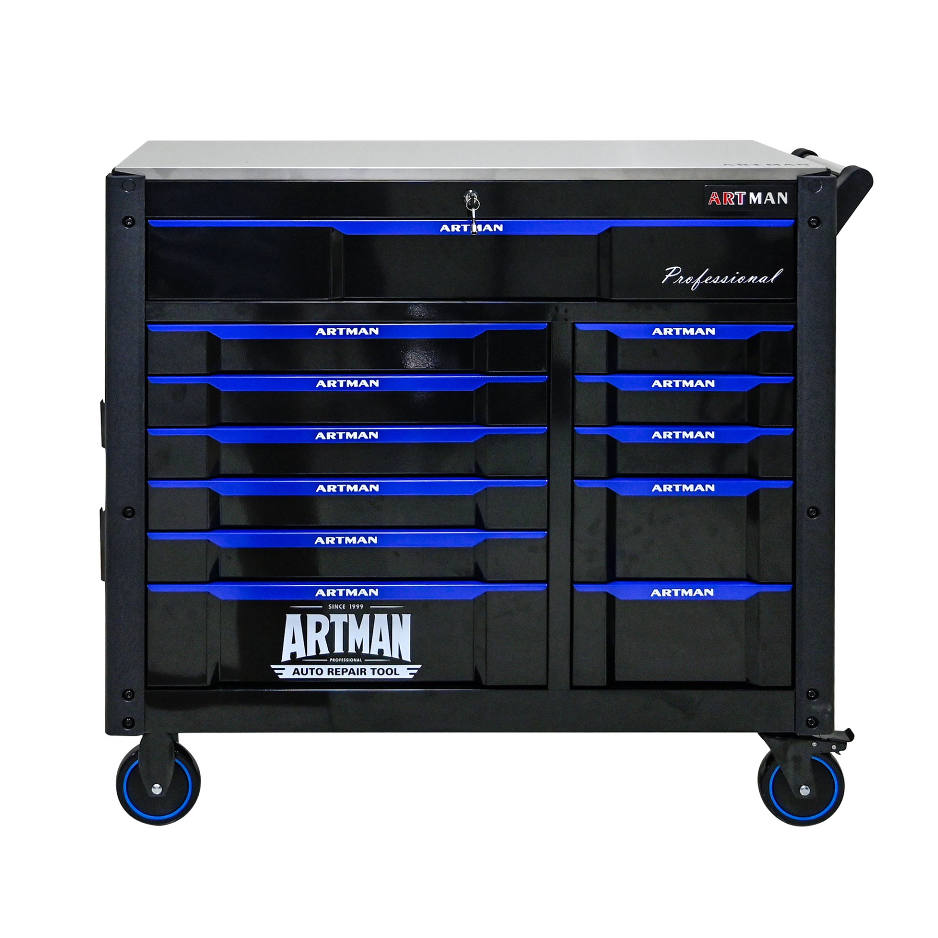 12 Layer Drawer Multi Purpose Tool Cart With Wheels And Iron Top - Black / Blue - Image 9