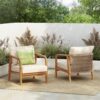 Wooden Outdoor Lounge Chair Set With Woven Backrest And Cushions - Teak - Image 4