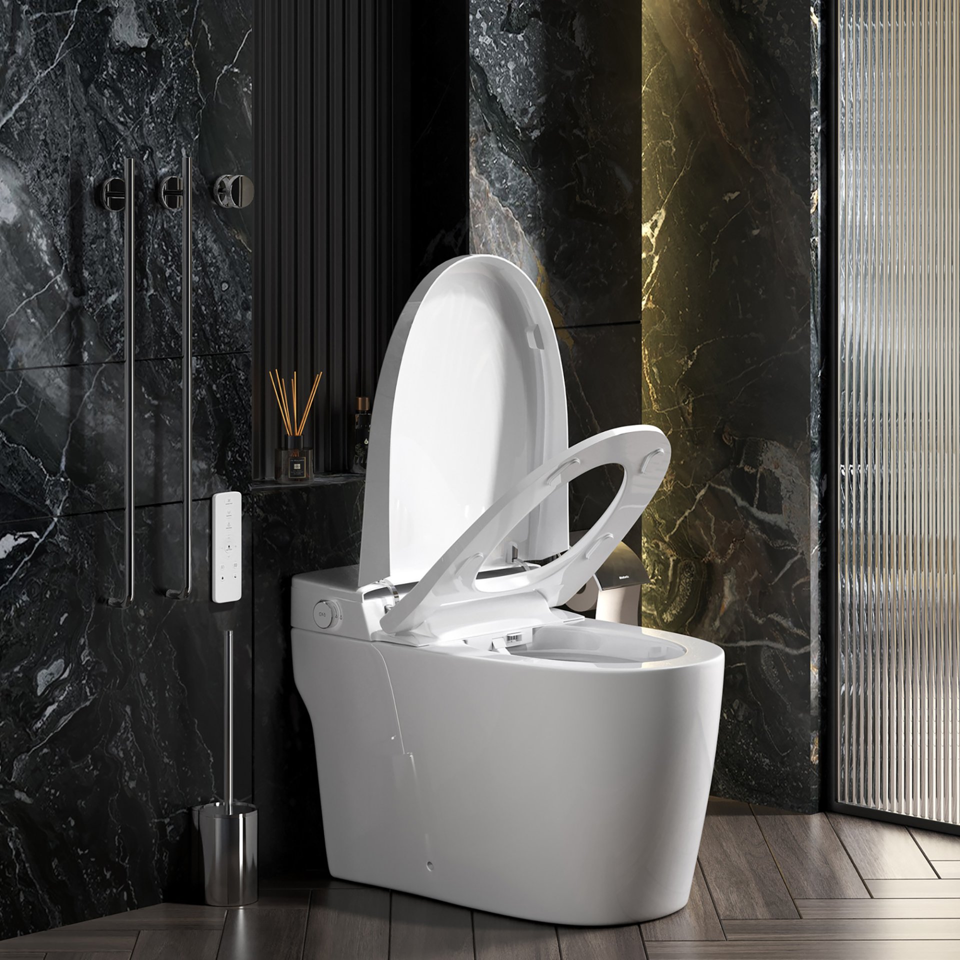 Smart 1 Piece Bidet Toilet With Warm Air Dryer Heated Seat LED Night Light Auto Open / Close - White - Image 2