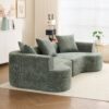 Modern Style Curved Sofa, Soft Corduroy Sofa With 3 Pillows, Living Room Ultra Smooth Curved Fabric Sofa - Green - Image 9