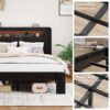 Platform Queen Bed Frame With Storage, LED Light Headboard, USB Ports, Noise Free - Black - Image 5