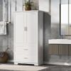 Tall Bathroom Storage Cabinet, With Two Doors And Drawers, Adjustable Shelf, MDF Board - White - Image 8