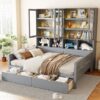 Full Size Daybed With Glass Door Storage Cabinets, Built In LED Lighting And Shelves - Gray - Image 21