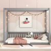 Full Size Canopy Frame Floor Bed With Fence, Guardrails - Gray - Image 9