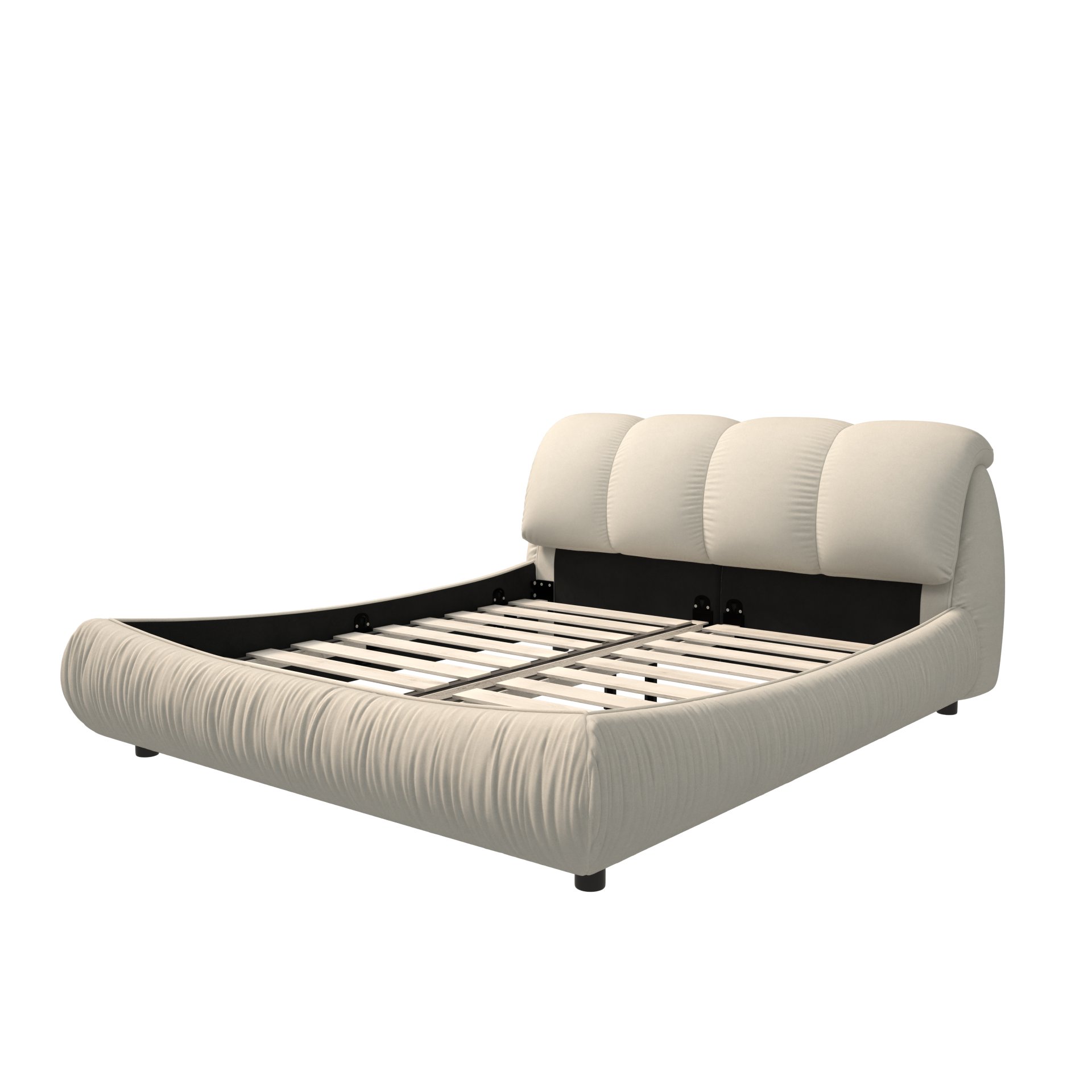 Queen Size Luxury Upholstered Platform Bed With Oversized Padded Backrest And Solid Wood Frame, Suitable For Multiple Heights Of Mattresses - Beige - Image 14