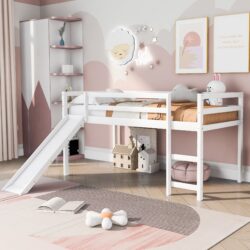 Twin Loft Bed With Slide, Multifunctional Design - White