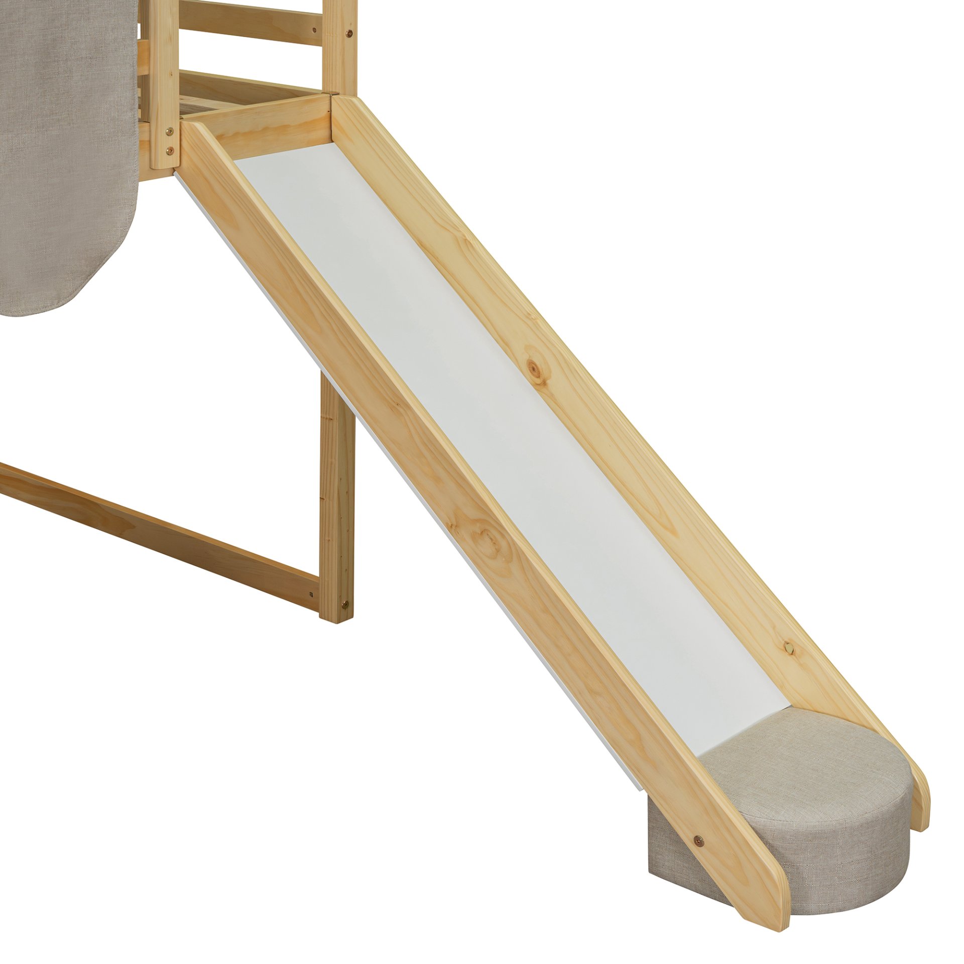 Twin Size Loft Bed With House Shaped Frame And Tent - Natural / Beige - Image 14