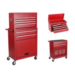 8 Drawer Rolling Tool Chest With 2 In 1 Detachable Top Box, Lockable Wheels, Liners, And Side Hooks Metal Tool Cabinet For Garage - Red