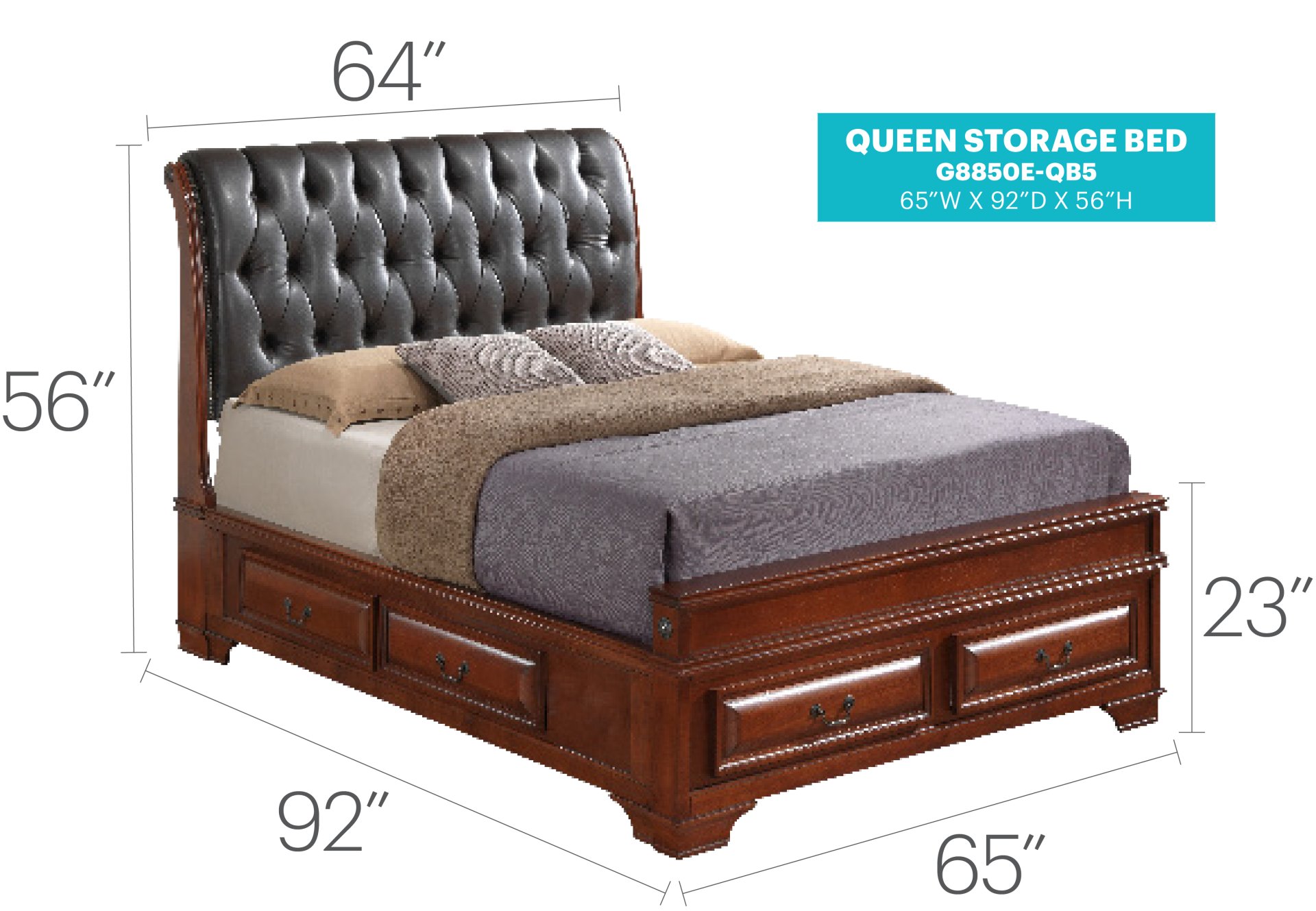 Queen Storage Bed Elegant Transitional - Oak - Image 7