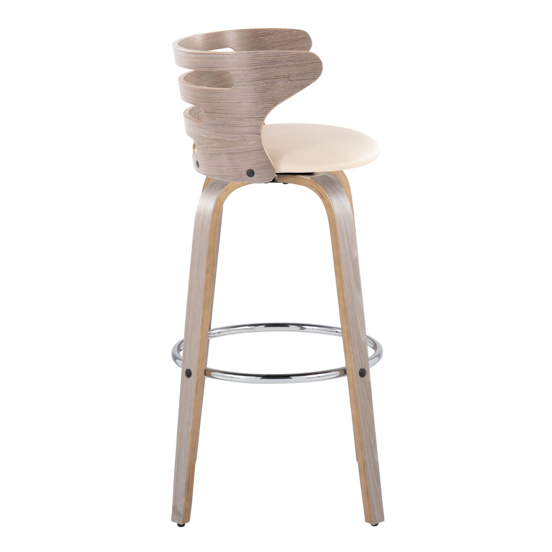 Cosini - Mid-Century Modern Fixed Height Barstool With Swivel With Round Footrest (Set of 2) - Light Gray / Cream - Image 3