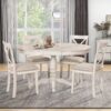 Modern Dining Table Set For 4, Round Table And 4 Kitchen Room Chairs, 5 Piece Kitchen Table Set For Dining Room, Dinette, Breakfast Nook - Antique White - Image 2