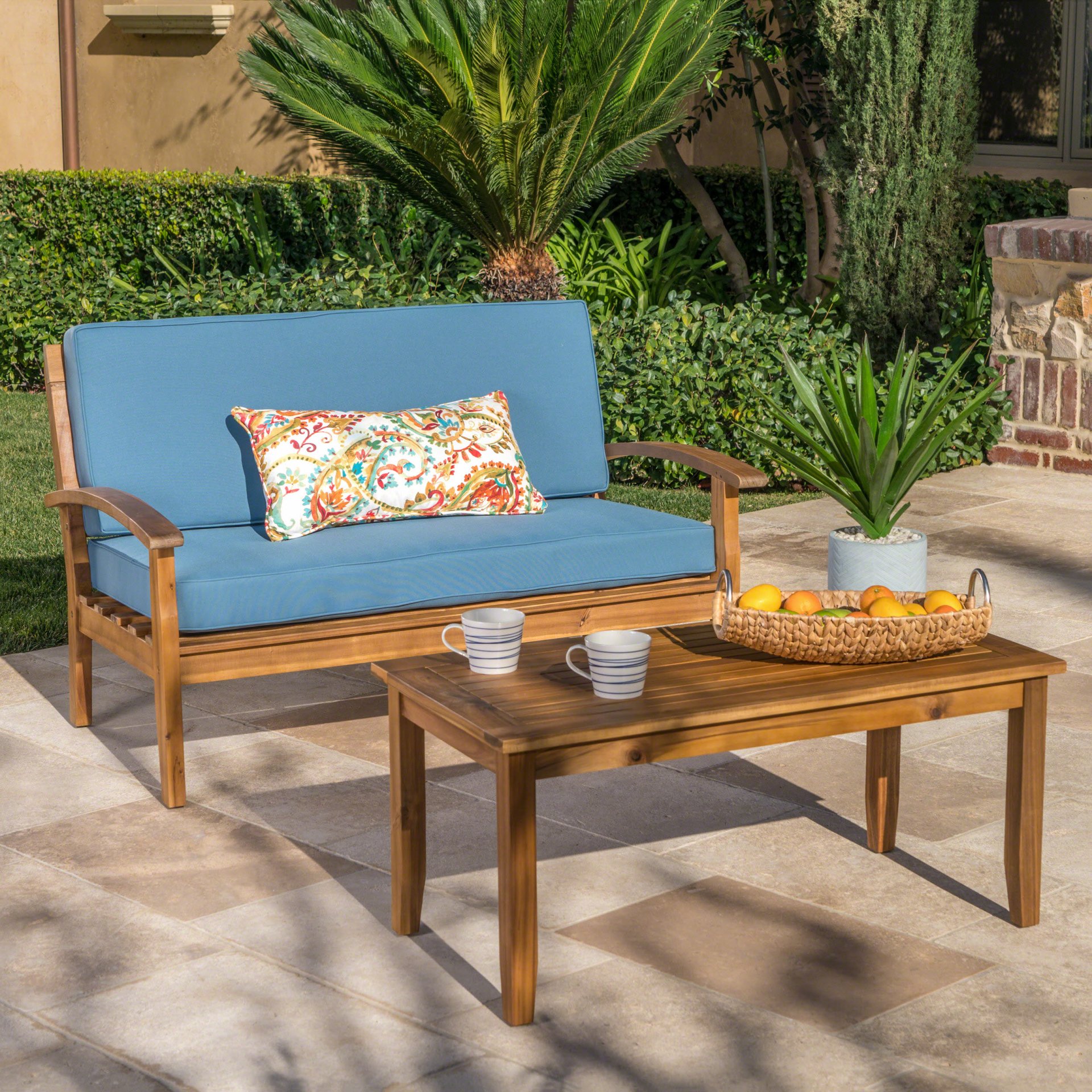 Outdoor Chat Set With Coffee Table And Loveseat - Teak - Image 4