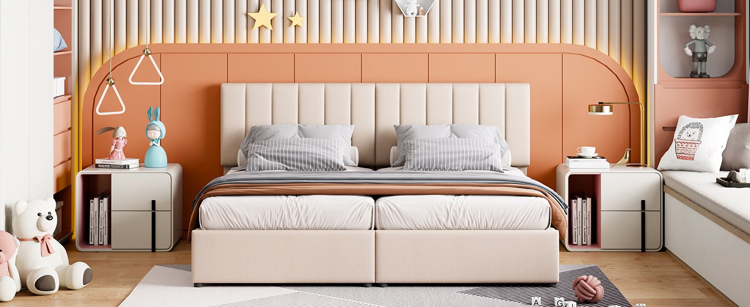 King Size Upholstered Platform Bed With A Hydraulic Storage System - Beige - Image 23