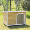Large Wooden Outdoor Dog House, Waterproof Roof, Elevated Floor, Adjustable Plastic Feet - Yellow - Image 7