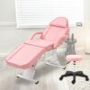 Massage Salon Tattoo Chair With Two Trays Esthetician Bed With Hydraulic Stool, Multi-Purpose 3-Section Facial Bed Table, Adjustable Beauty Barber Spa Beauty Equipment - Pink - Image 8