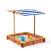 Kids Sandbox With Cover, Sand Box With Adjustable Canopy, Large Outdoor Cedar Sandpit For Backyard Play - Reddish Brown - Image 2