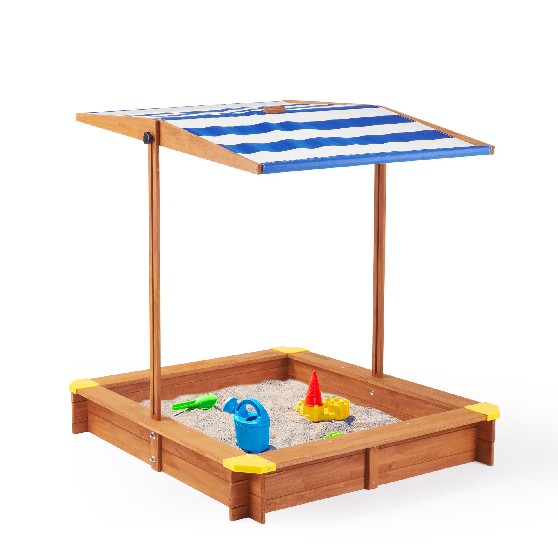 Kids Sandbox With Cover, Sand Box With Adjustable Canopy, Large Outdoor Cedar Sandpit For Backyard Play - Reddish Brown - Image 2