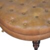Buffalo - Leather Round Ottoman With Castor Legs - Brown - Image 5