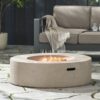 Modern Outdoor 50, 000 Btu Round Concrete Propane Fire Pit, Lightweight Design - Light Gray - Image 2