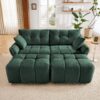 Cozy Plush 2 Seater Sofa Set With Ottomans And Throw Pillows, Ideal For Living Spaces - Green - Image 14