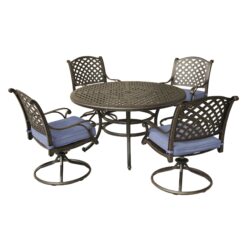 Round 4 Person 51.97" Long Powder Coated Aluminum Dining Set With Navy Blue Cushions - Antique Navy Blue