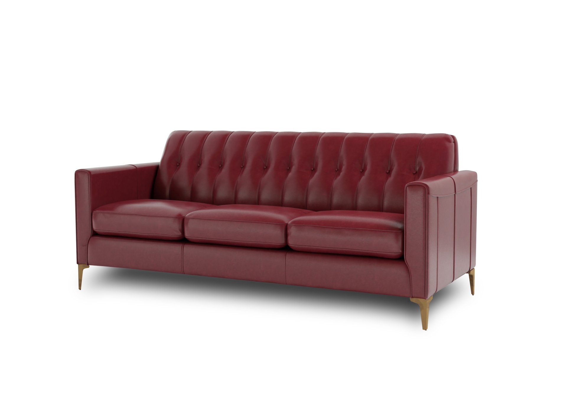 Mid-Century Tufted Leather Sofa - Red - Image 3