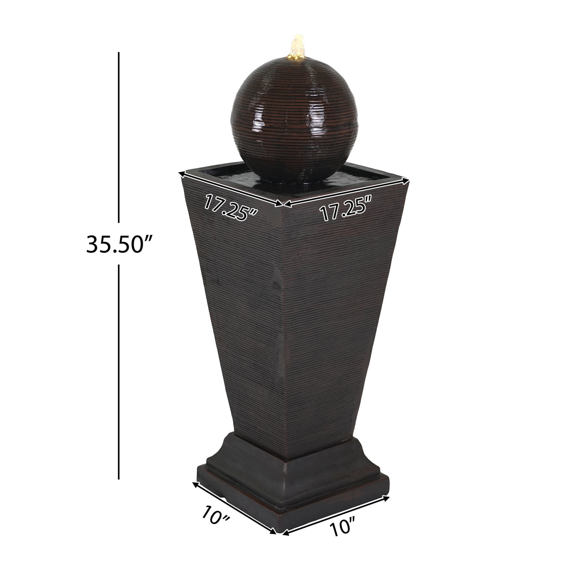 35.5" Tall Column Fountain With LED Lights, Retro Outdoor Decor, Weather Resistant Feature - Dark Brown - Image 3