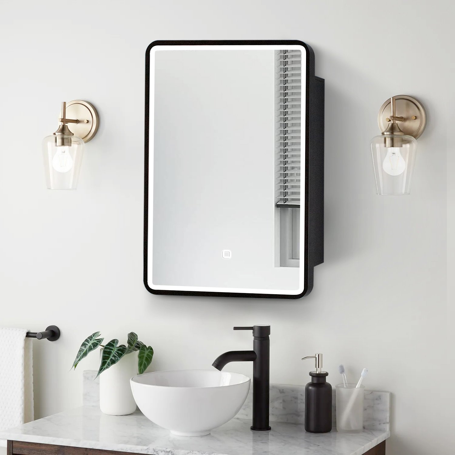 24X30" Led Black Framed Wall Mount Medicine Cabinet With Mirror Anti - Fog Function 3 Colors With Light - Black - Image 3