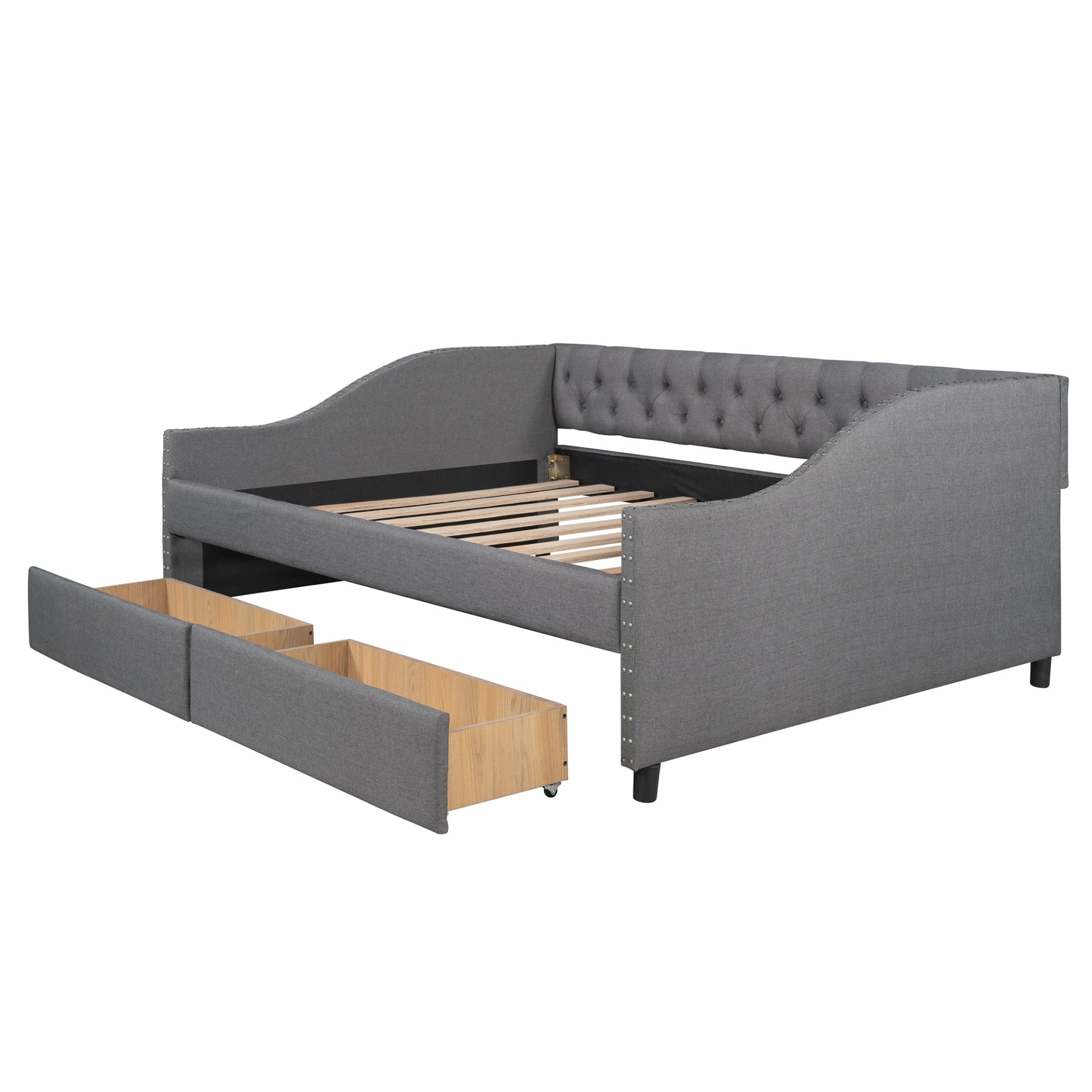 Full Size Upholstered Daybed With Two Drawers, Slat Support - Gray - Image 10