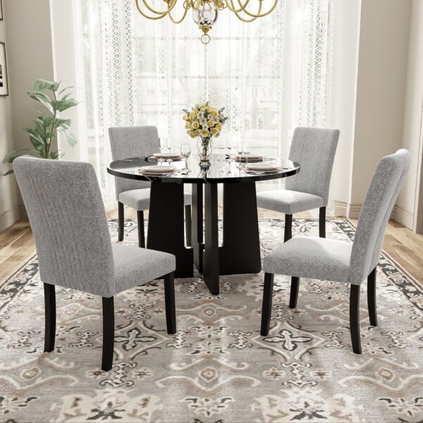 5 Piece Round Dining Table Set, Modern Dining Table And 4 Upholstered Chairs For Dining Room, Kitchen Room, Living Room - Gray / Black