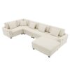 U Shaped Sectional Sofa 6 Seat Couch Set With Oversized Ottoman, Hidden Armrest Storage And Cup Holders USB Charging Ports Wide Seat Sofa - Off White - Image 4
