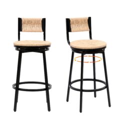 Honey Swivel Bar Stools Paper Rope Handwoven Barstools With Back (Set of 2) Rustic Round Counter Chairs For Dining Room, Kitchen Island - Honey