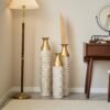 Mother's Day Gift Set Gilded White 3D Relief Flower Metal Vase Set - White / Gold - Image 4