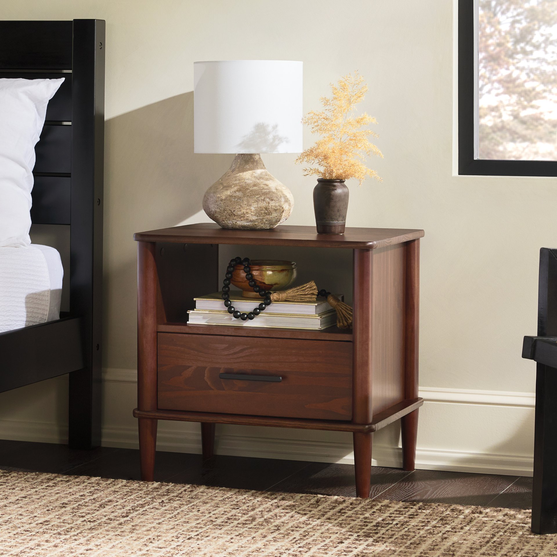 Transitional Solid Wood Spindle Nightstand - Walnut - Image 3