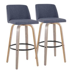 Toriano - Contemporary Fixed Height Barstool With Swivel With Round Footrest (Set of 2) - Light Gray / Blue