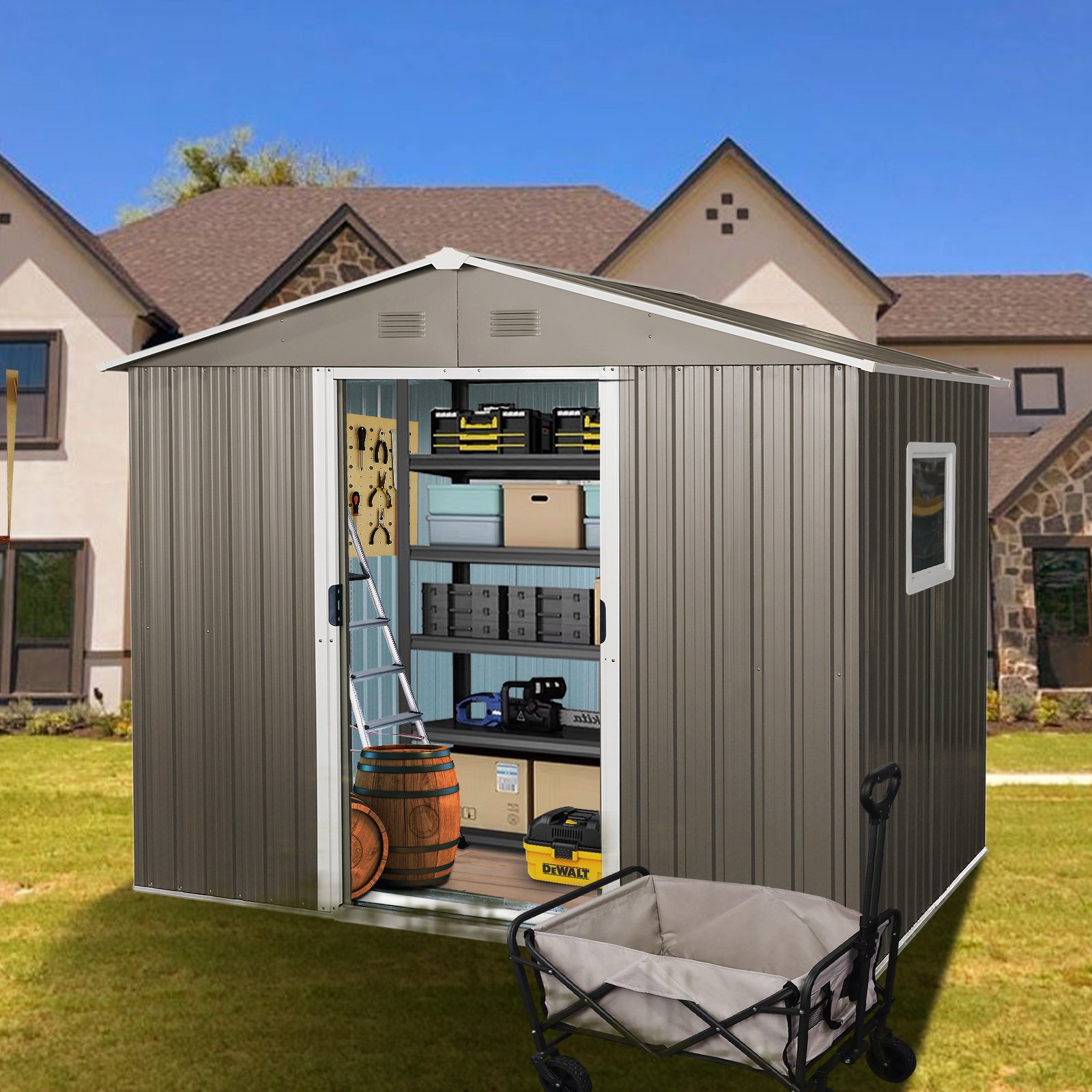 8Ft x 6Ft Outdoor Metal Storage Shed With Window (W540S00016) - Gray - Image 2