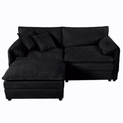 Modern Chenille Deep Seat Sectional Sofa Cloud Couch With Ottoman, Comfy Love Seat Upholstered Modular L Shaped Couch - Black