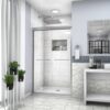 Modern Semi Frameless Bypass Sliding Shower Enclosure - Brushed Nickel - Image 2