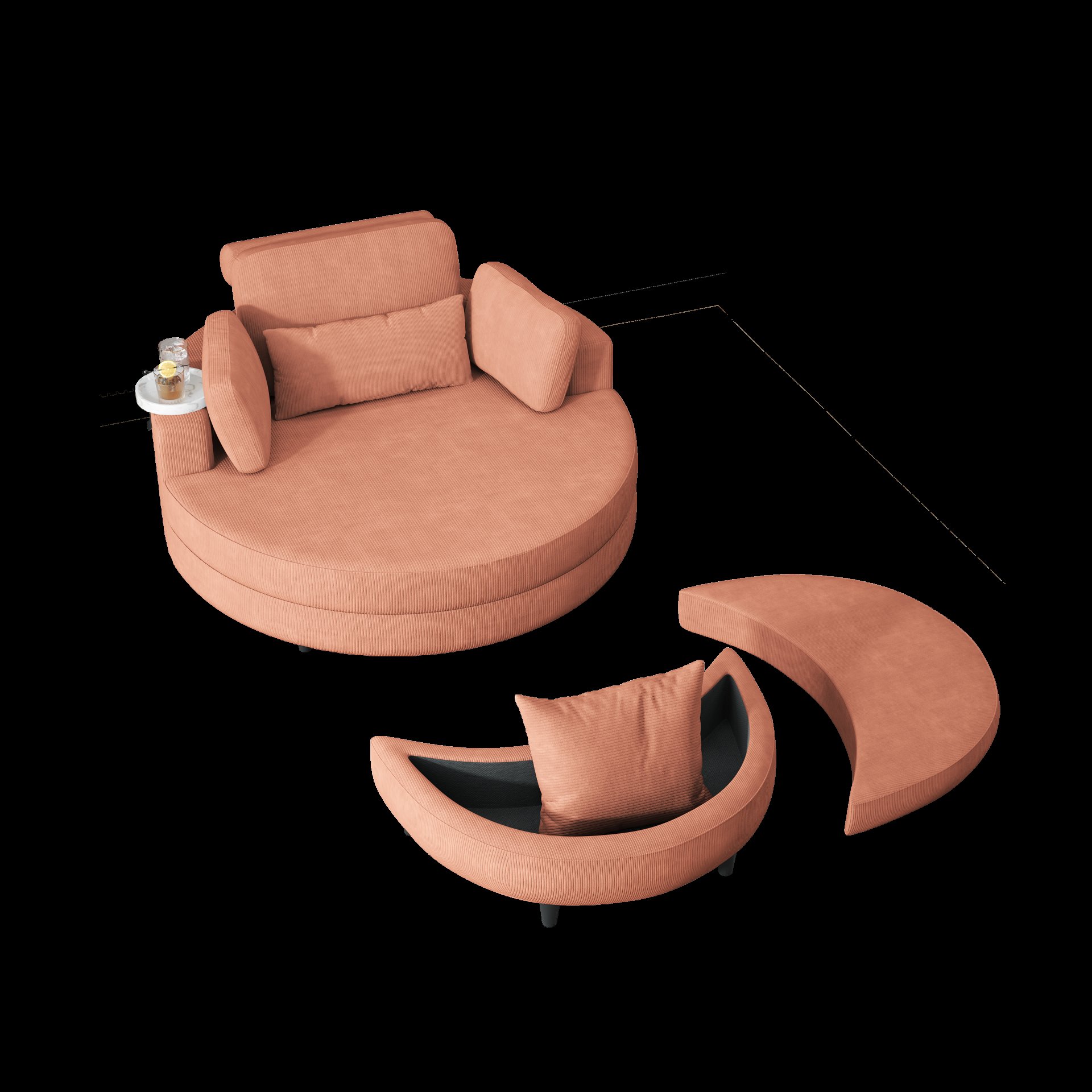 Corduroy Sofa With Two Throw Pillows, A Waist Pillow And An Extra Tray Is Comfortable For A Small Apartment Bedroom - Orange - Image 8