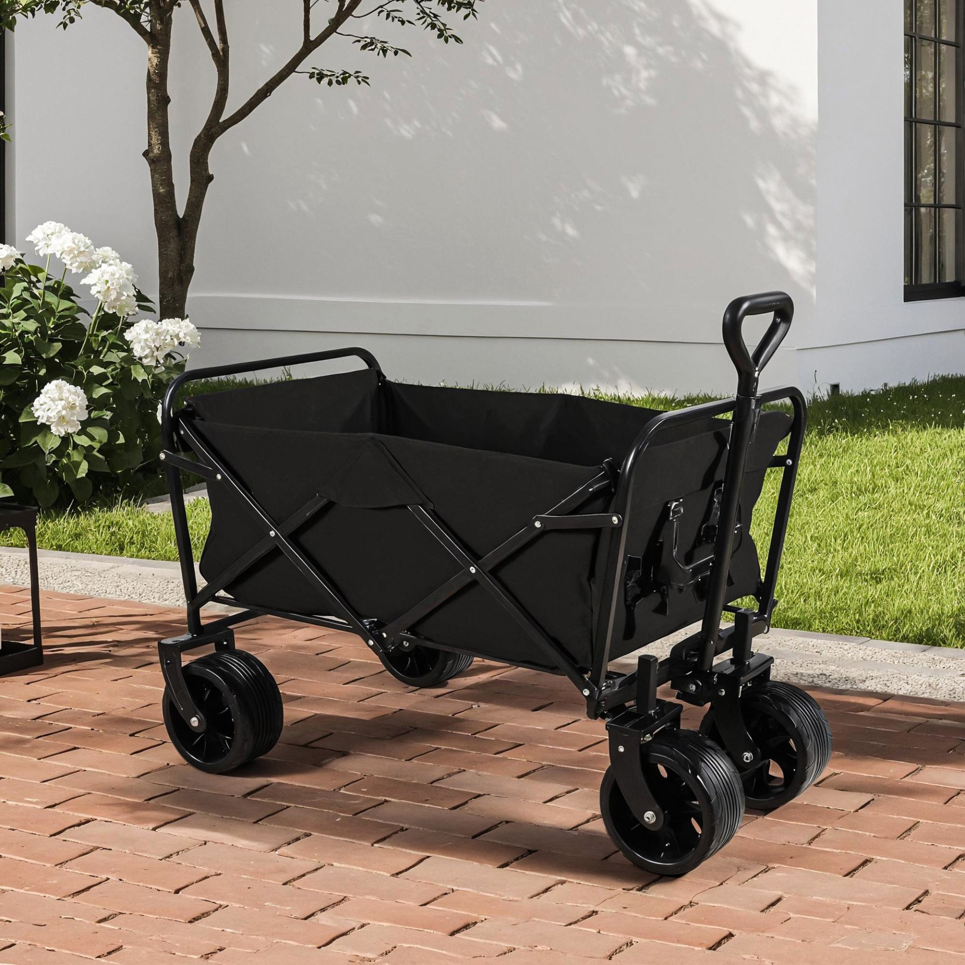 100L Collapsible Folding Beach Wagon Cart With 220Lbs Large Capacity, Wagons Carts Heavy Duty Foldable With Big Wheels For Sand, Garden, Camping - Black - Image 2