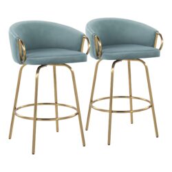 Claire - Contemporary / Glam Counter Stool (Set of 2) - Gold / Light Blue