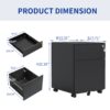 2 Drawer Mobile File Cabinet With Lock Steel File Cabinet For Legal / Letter / A4 / F4 Size/ Home / Office Design - Black - Image 3