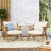 Outdoor Acacia Wood Club Chairs With Cushions (Set of 2) - Teak / Beige - Image 2